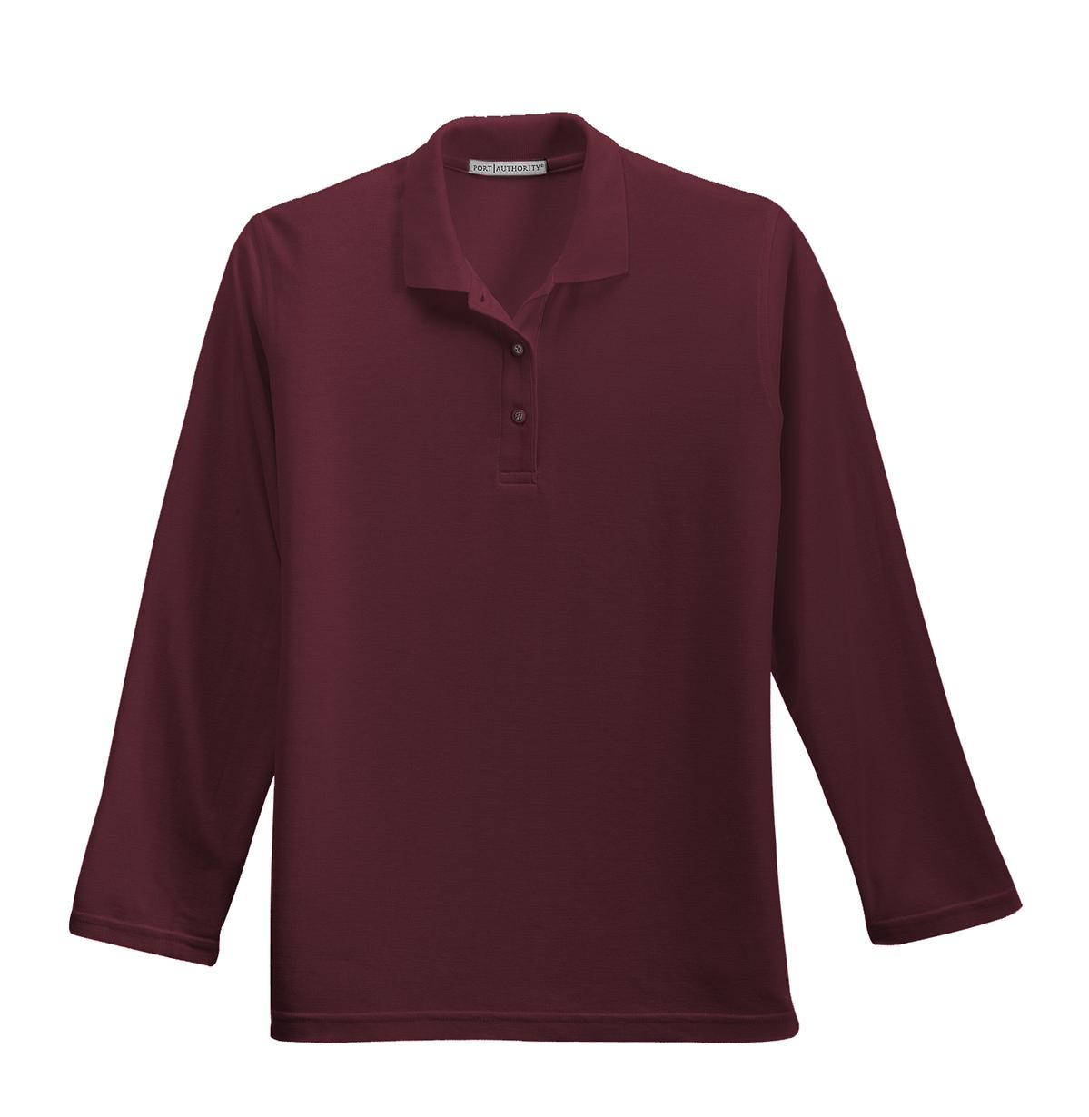 Port Authority Women's Silk Touch Long Sleeve Polo - Burgundy