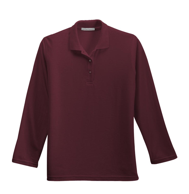 Port Authority Women's Silk Touch Long Sleeve Polo - Burgundy