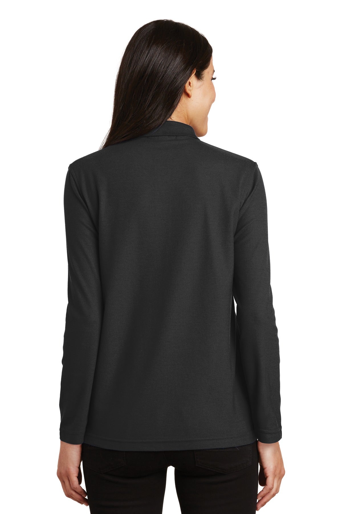 Port Authority Women's Silk Touch Long Sleeve Polo - Black