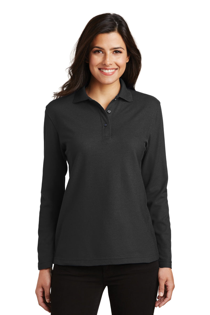 Port Authority Women's Silk Touch Long Sleeve Polo - Black