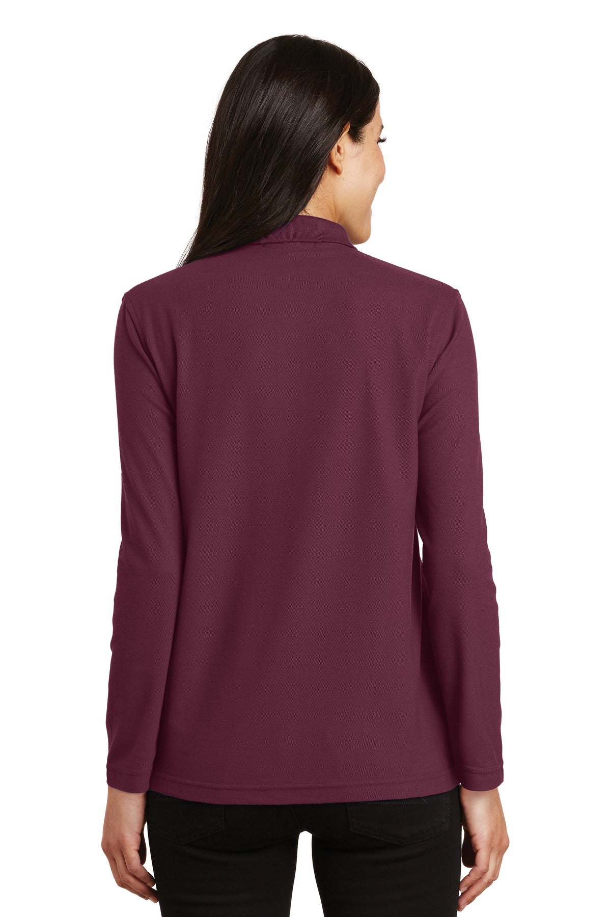 Port Authority Women's Silk Touch Long Sleeve Polo - Burgundy