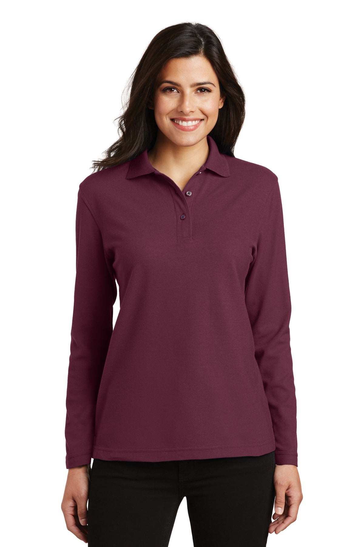 Port Authority Women's Silk Touch Long Sleeve Polo - Burgundy
