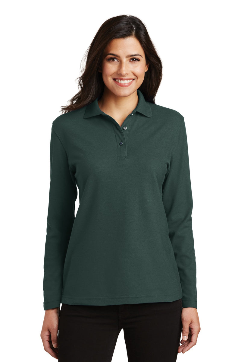 Port Authority Women's Silk Touch Long Sleeve Polo - Dark Green