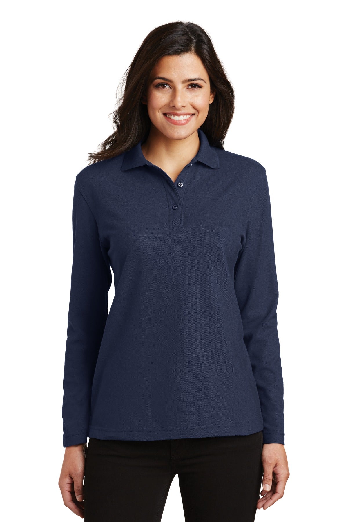 Port Authority Women's Silk Touch Long Sleeve Polo - Navy