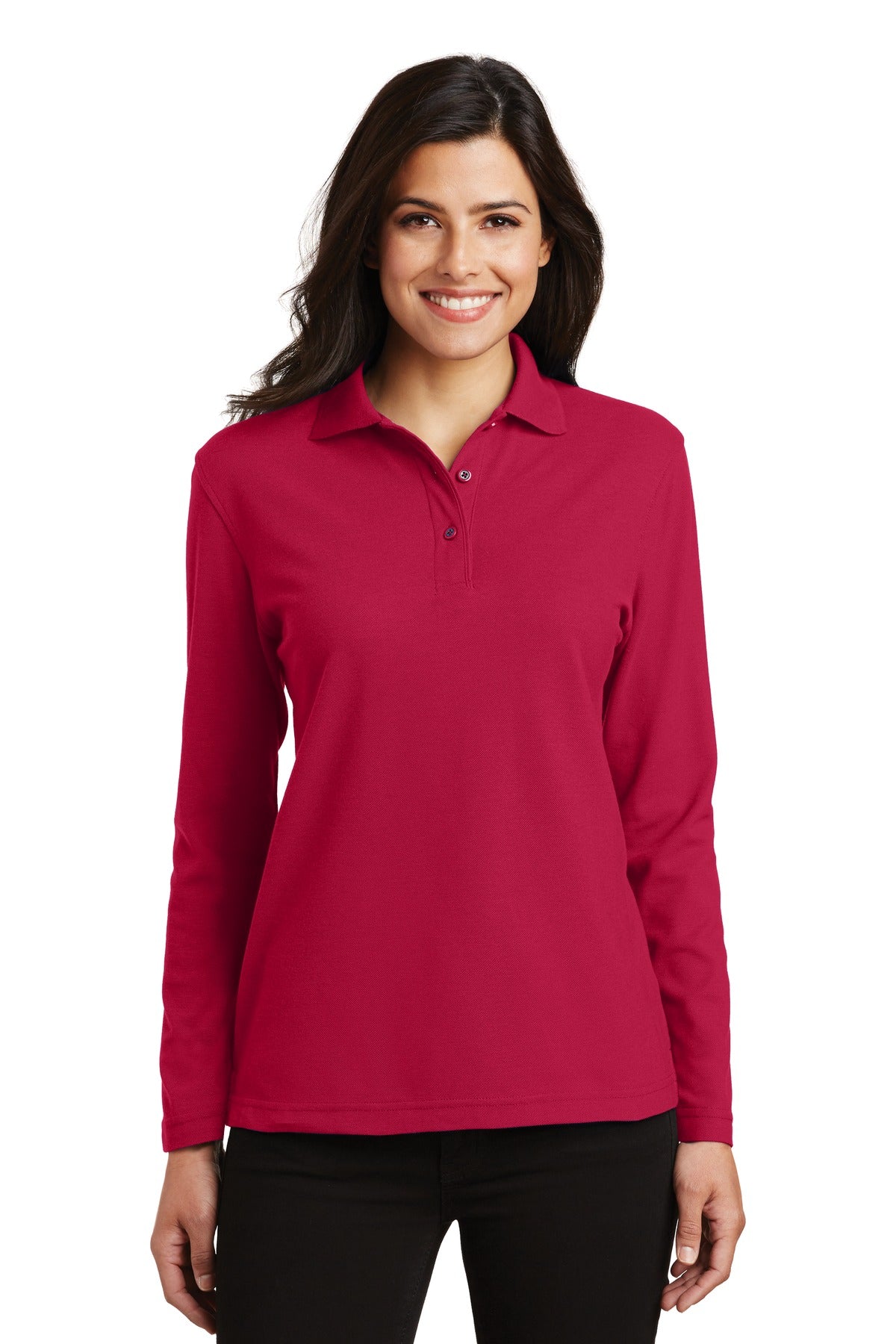 Port Authority Women's Silk Touch Long Sleeve Polo - Red