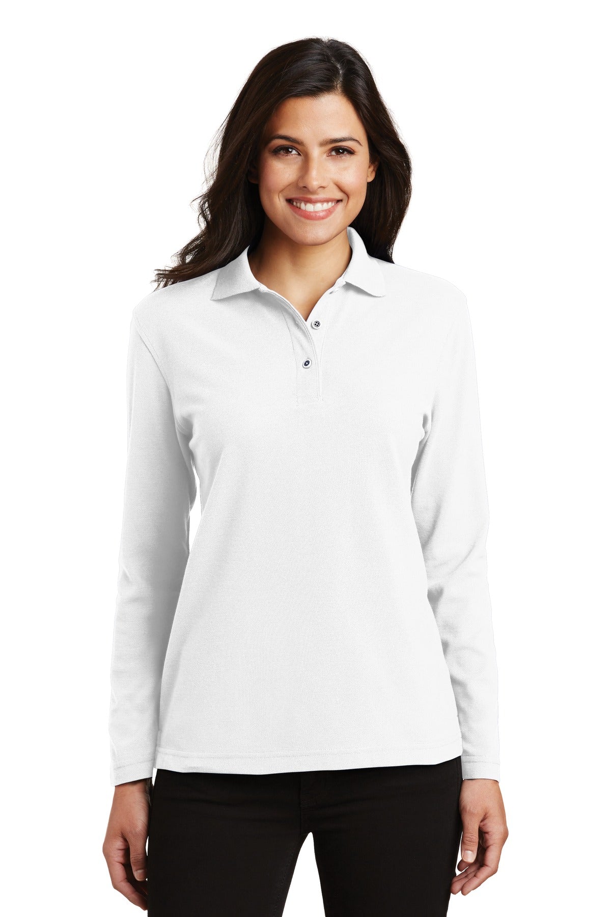 Port Authority Women's Silk Touch Long Sleeve Polo - White