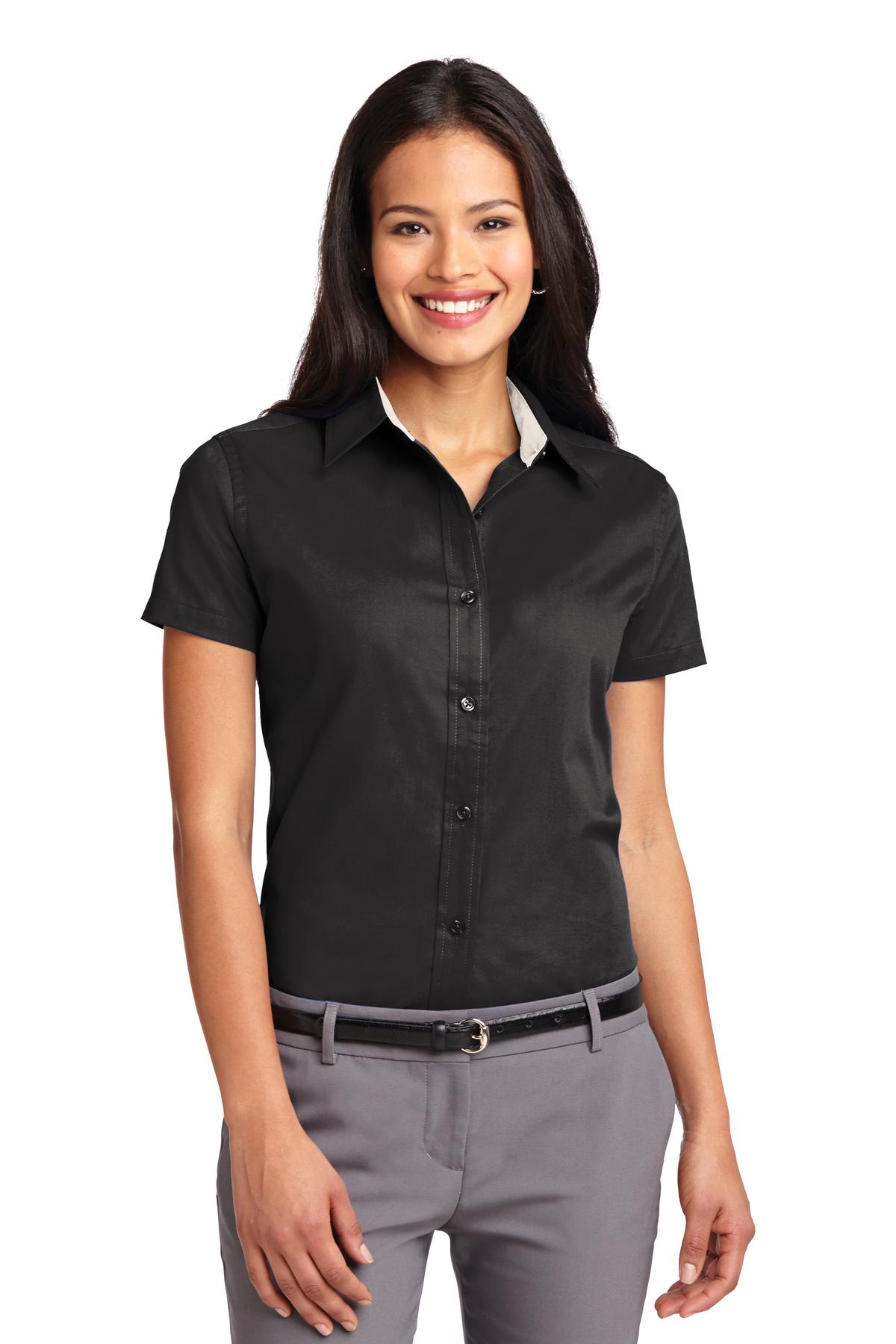 Port Authority Women's Short Sleeve Easy Care  Shirt - Black/ Light Stone
