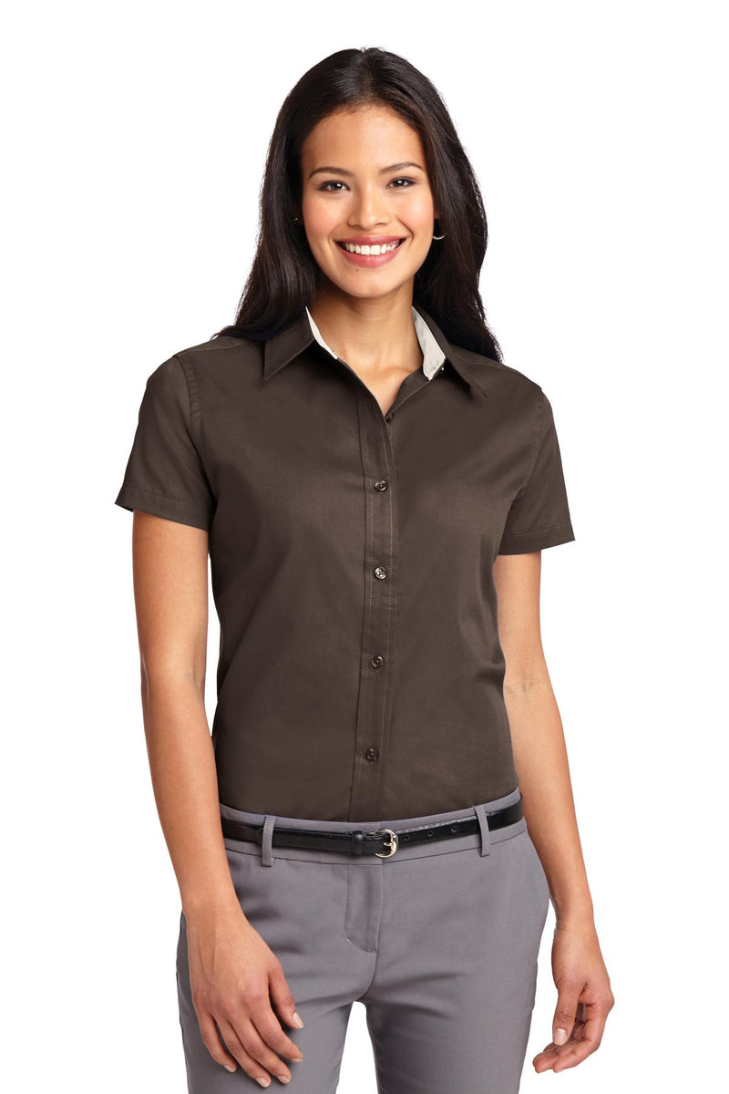 Port Authority Women's Short Sleeve Easy Care  Shirt - Coffee Bean/ Light Stone