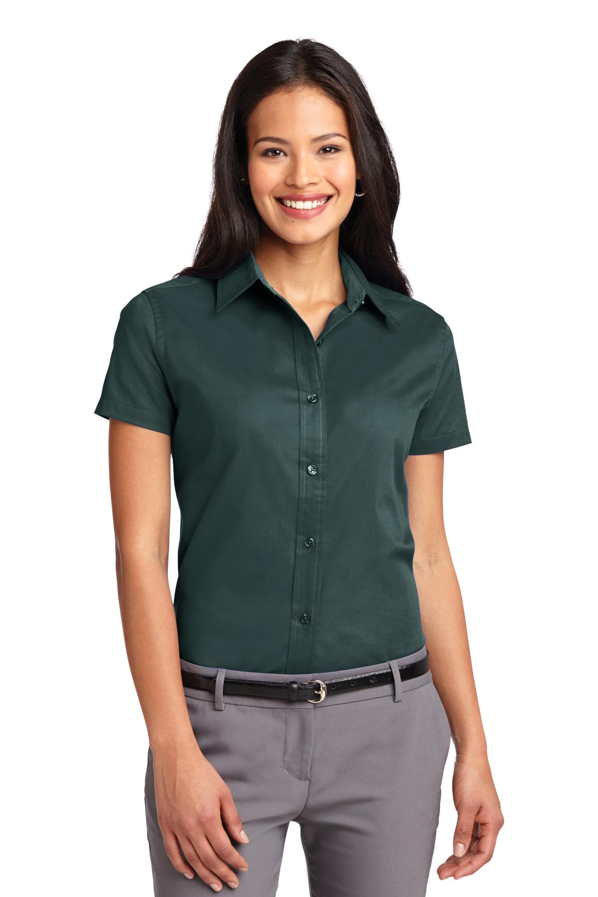 Port Authority Women's Short Sleeve Easy Care  Shirt - Dark Green/ Navy