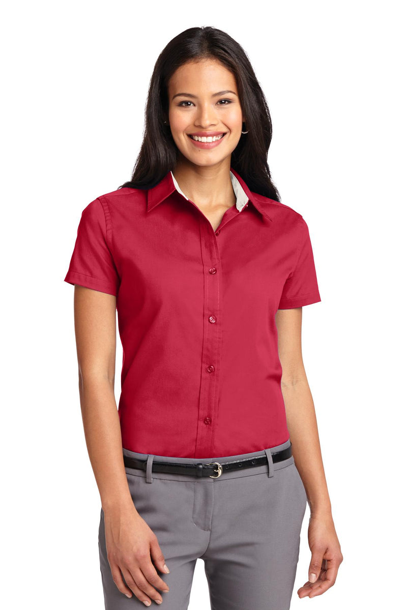 Port Authority Women's Short Sleeve Easy Care  Shirt - Red/ Light Stone