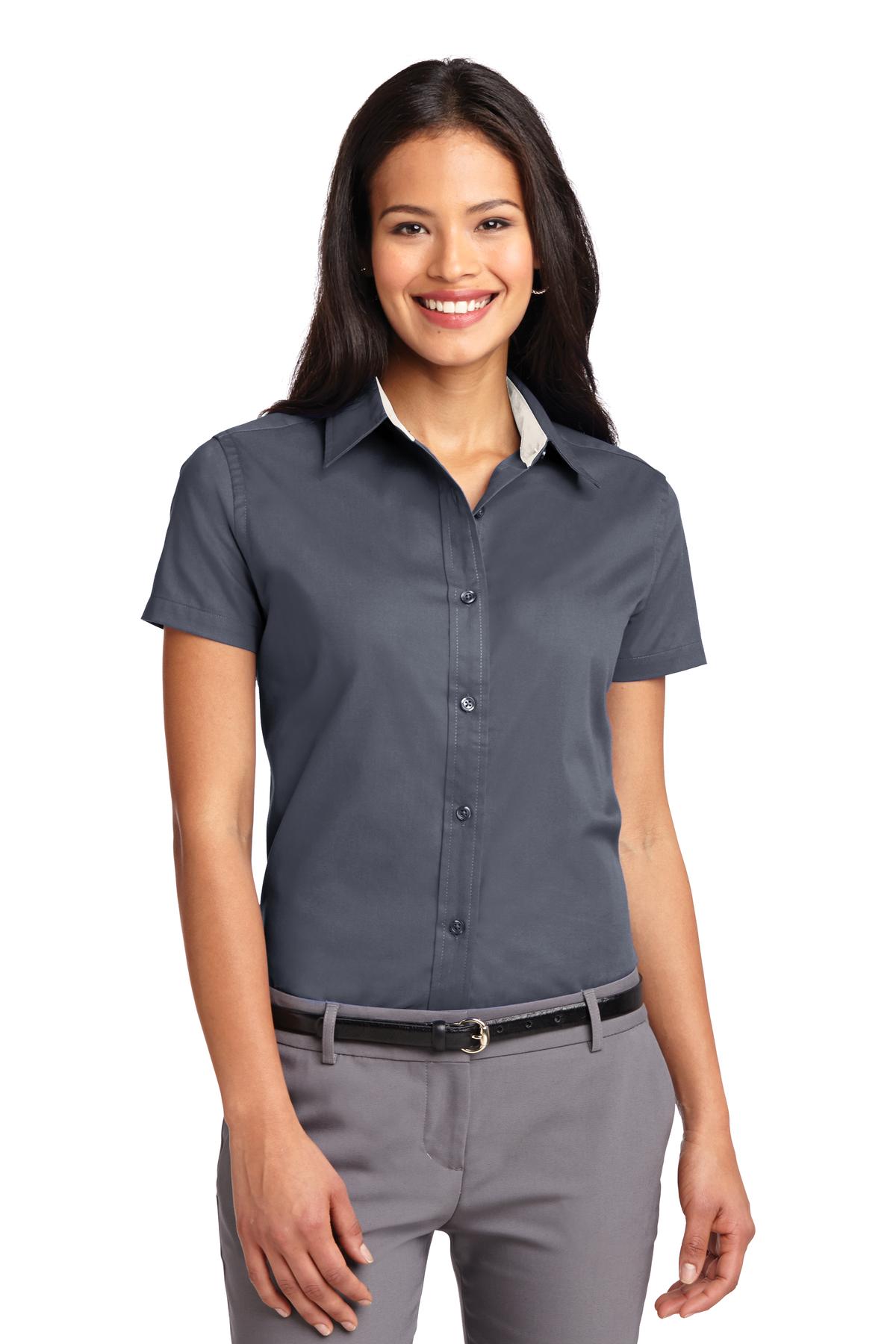 Port Authority Women's Short Sleeve Easy Care  Shirt - Steel Grey/ Light Stone