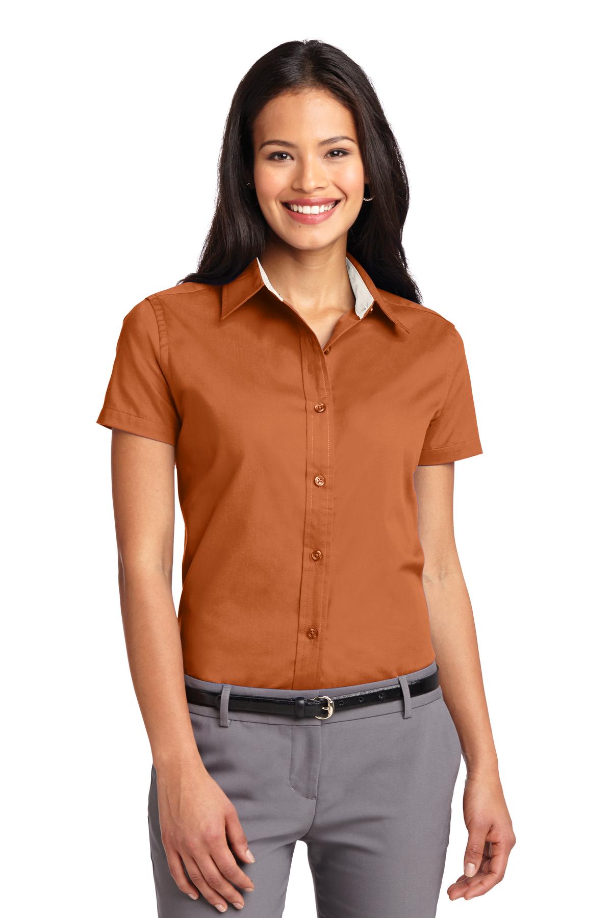 Port Authority Women's Short Sleeve Easy Care  Shirt - Texas Orange/ Light Stone