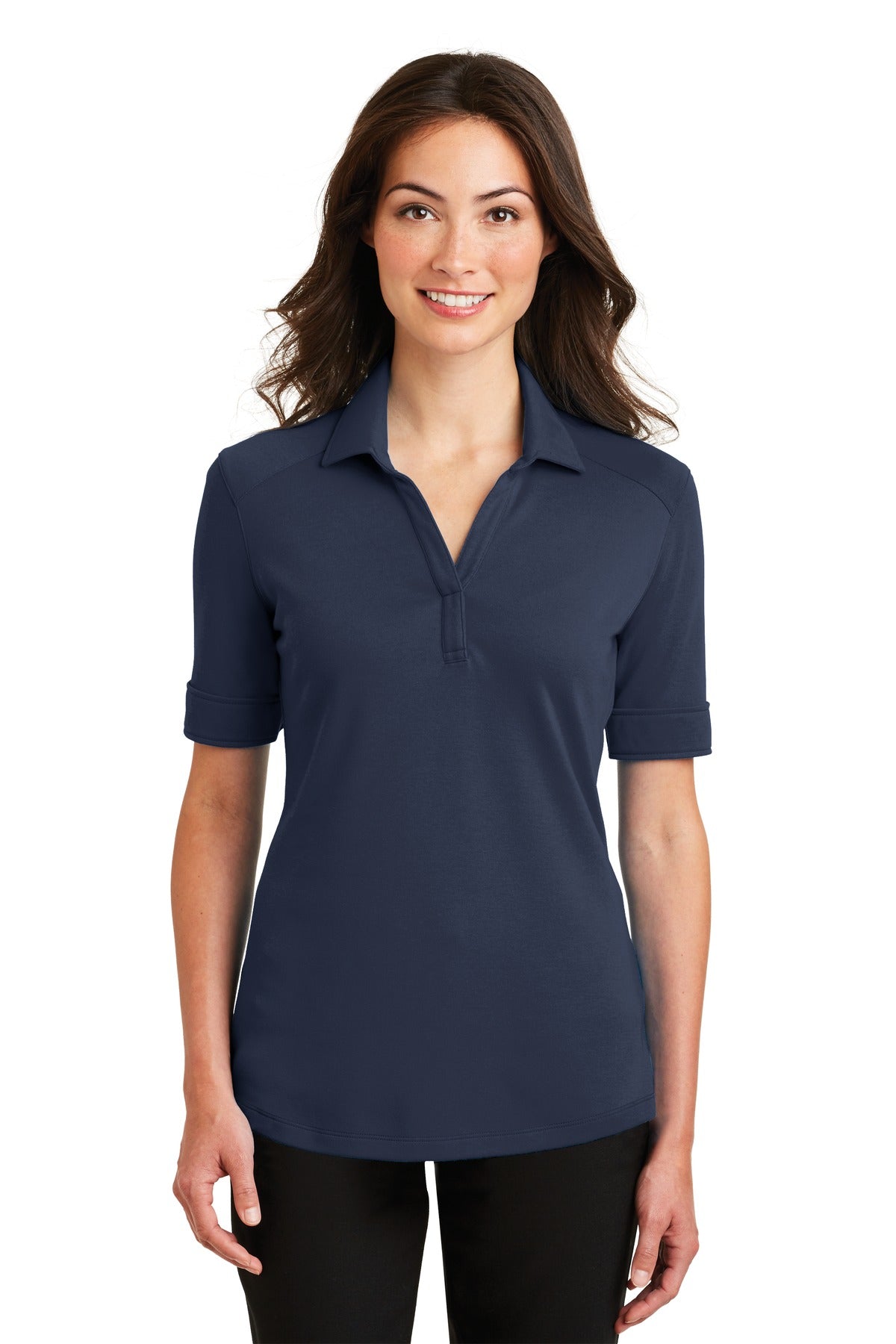 Port Authority Ladies Silk Touch Interlock Performance Polo - Navy