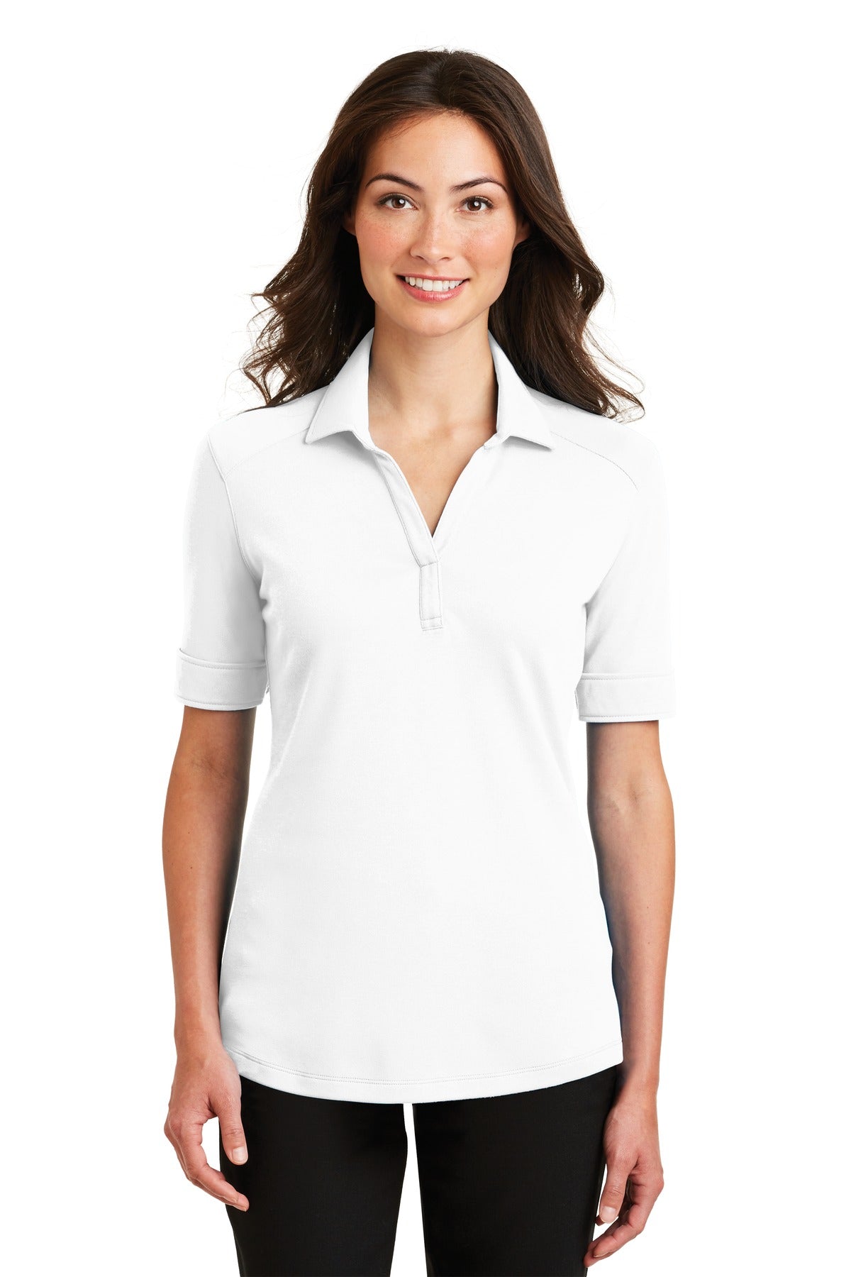 Port Authority Ladies Silk Touch Interlock Performance Polo - White