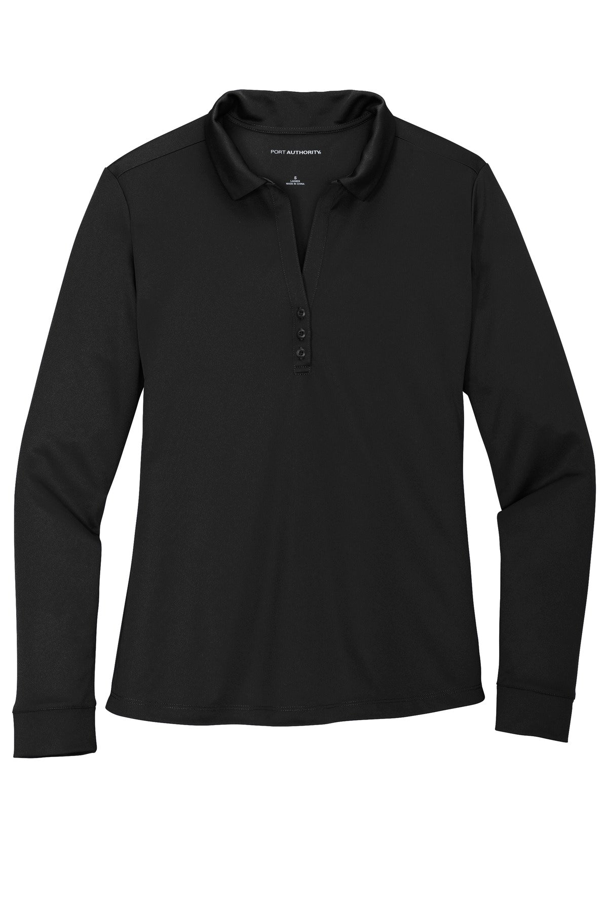 Port Authority  Women's Silk Touch   Performance Long Sleeve Polo - Black