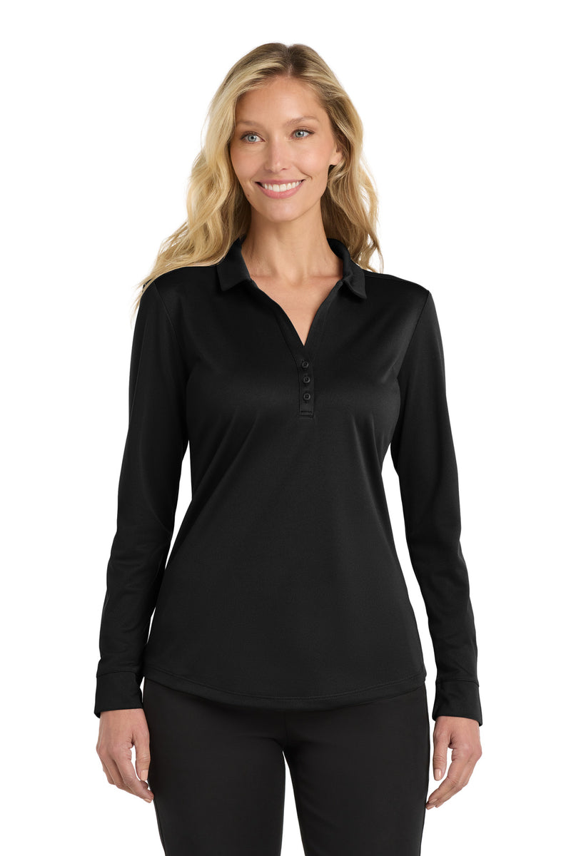 Port Authority  Women's Silk Touch   Performance Long Sleeve Polo - Black