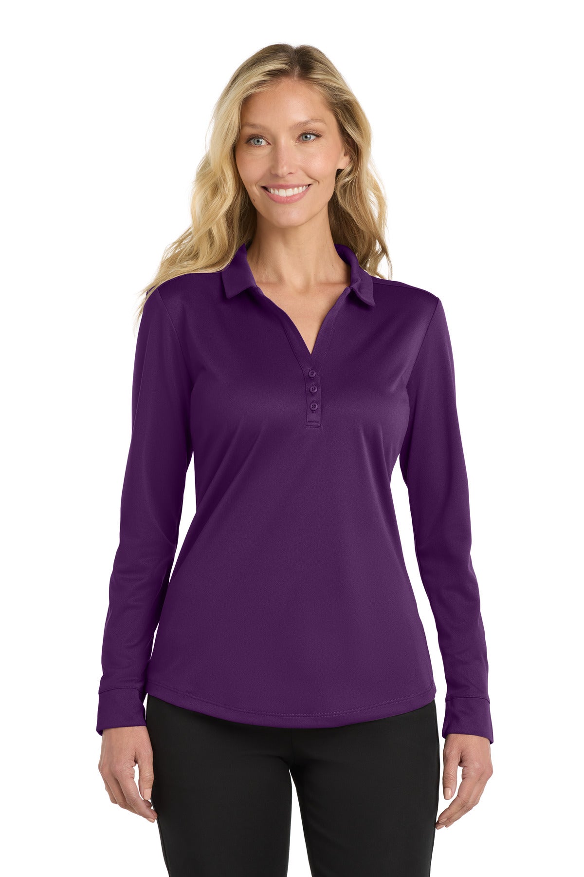 Port Authority  Women's Silk Touch   Performance Long Sleeve Polo - Bright Purple