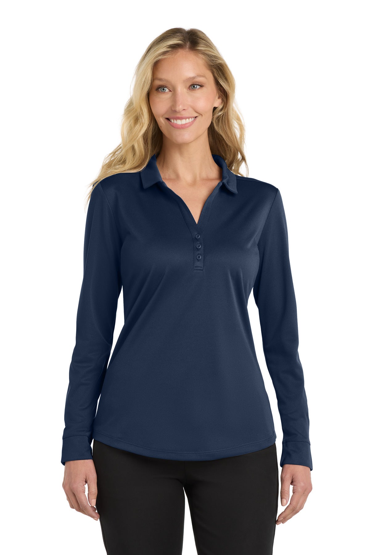 Port Authority  Women's Silk Touch   Performance Long Sleeve Polo - Navy
