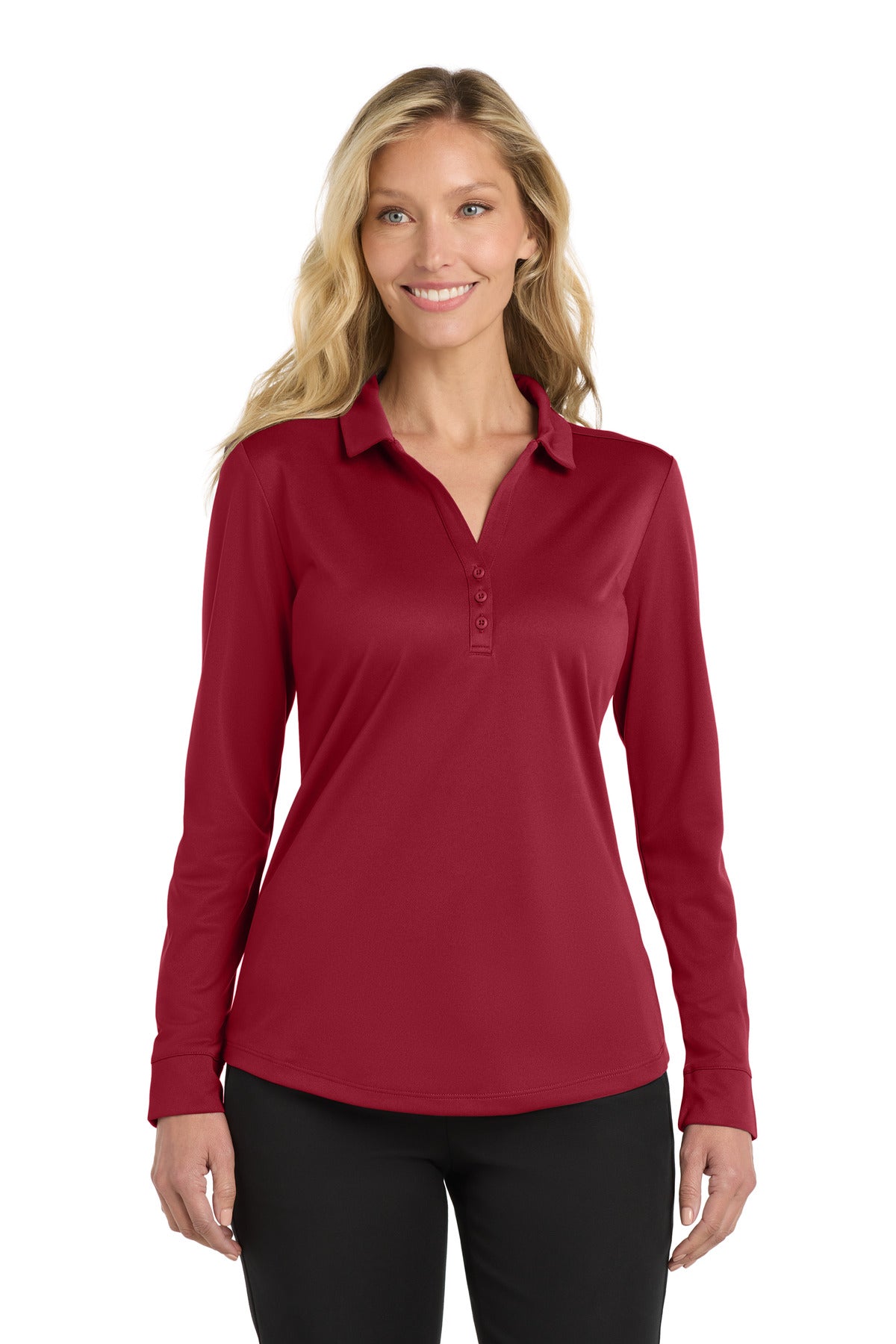 Port Authority  Women's Silk Touch   Performance Long Sleeve Polo - Red