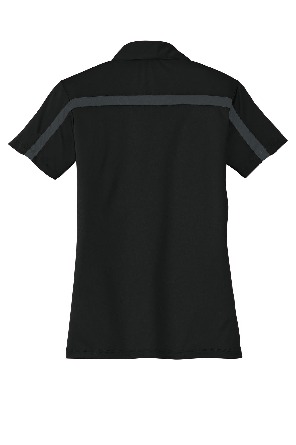 Port Authority Women's Silk Touch Performance Colorblock Stripe Polo - Black/ Steel Grey