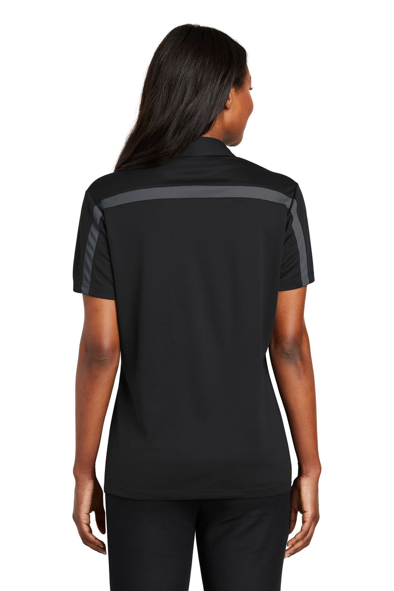 Port Authority Women's Silk Touch Performance Colorblock Stripe Polo - Black/ Steel Grey