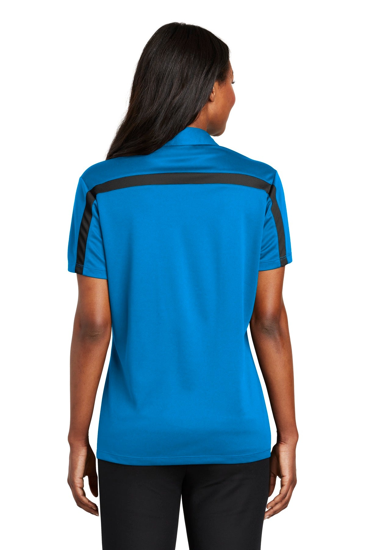 Port Authority Women's Silk Touch Performance Colorblock Stripe Polo - Brilliant Blue/ Black