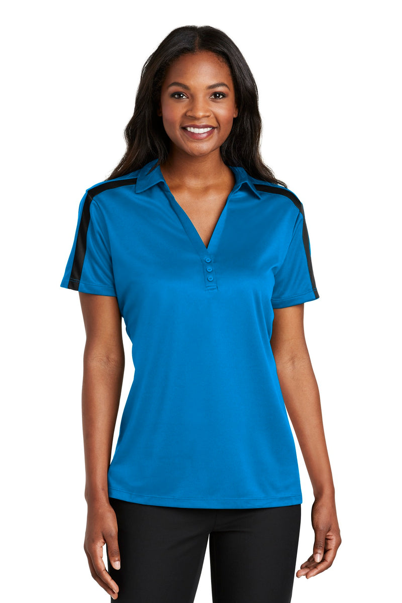 Port Authority Women's Silk Touch Performance Colorblock Stripe Polo - Brilliant Blue/ Black