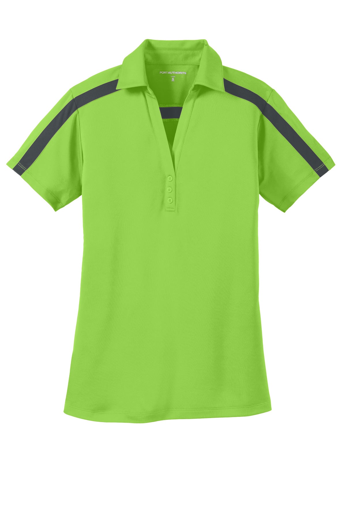 Port Authority Women's Silk Touch Performance Colorblock Stripe Polo - Lime/ Steel Grey