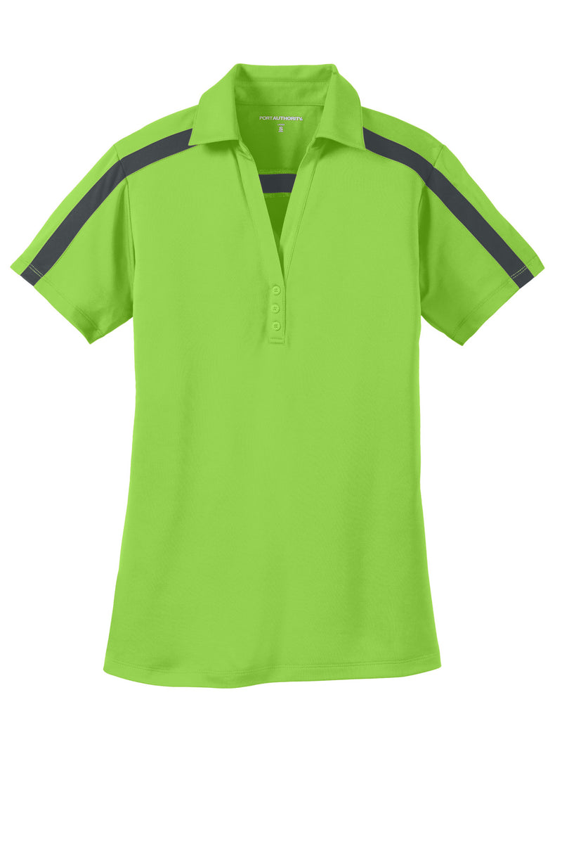 Port Authority Women's Silk Touch Performance Colorblock Stripe Polo - Lime/ Steel Grey