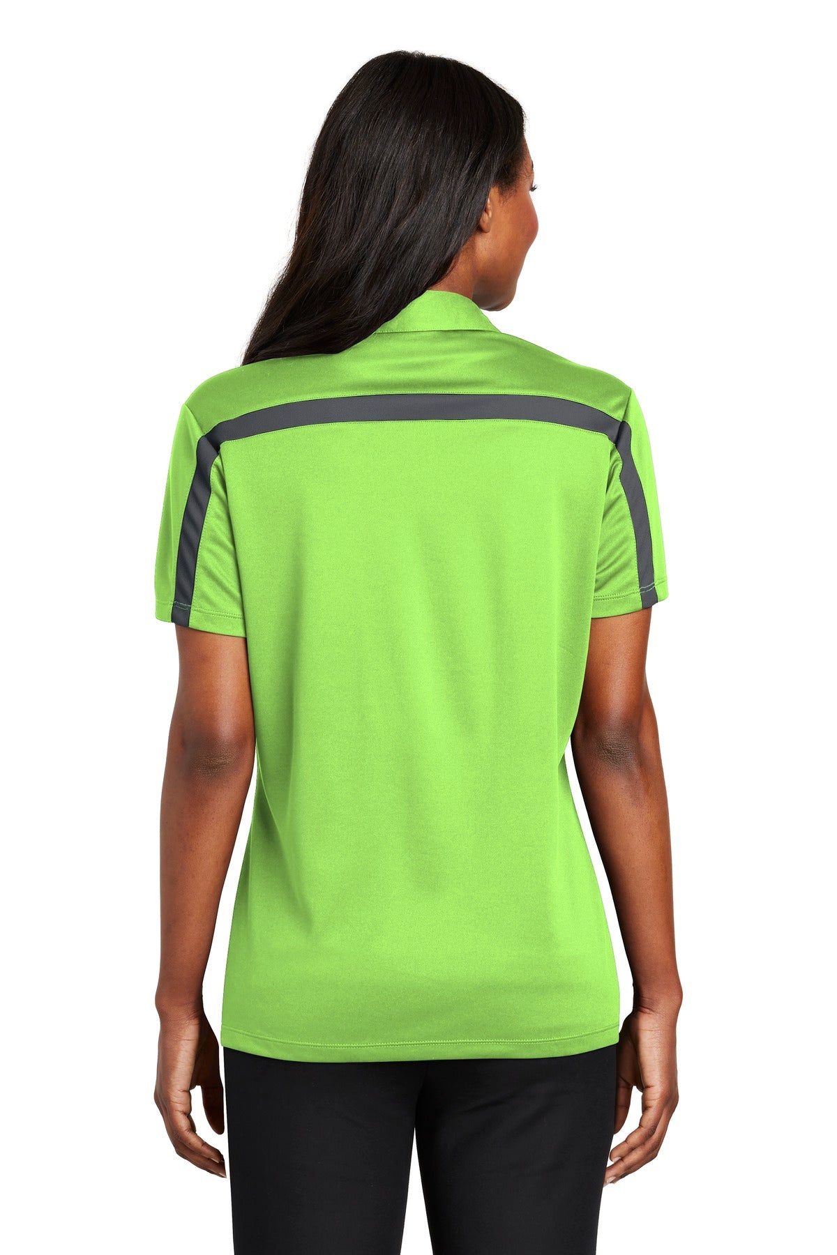 Port Authority Women's Silk Touch Performance Colorblock Stripe Polo - Lime/ Steel Grey