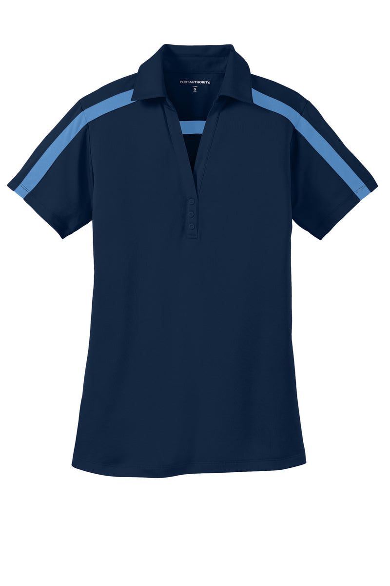 Port Authority Women's Silk Touch Performance Colorblock Stripe Polo - Navy/ Carolina Blue