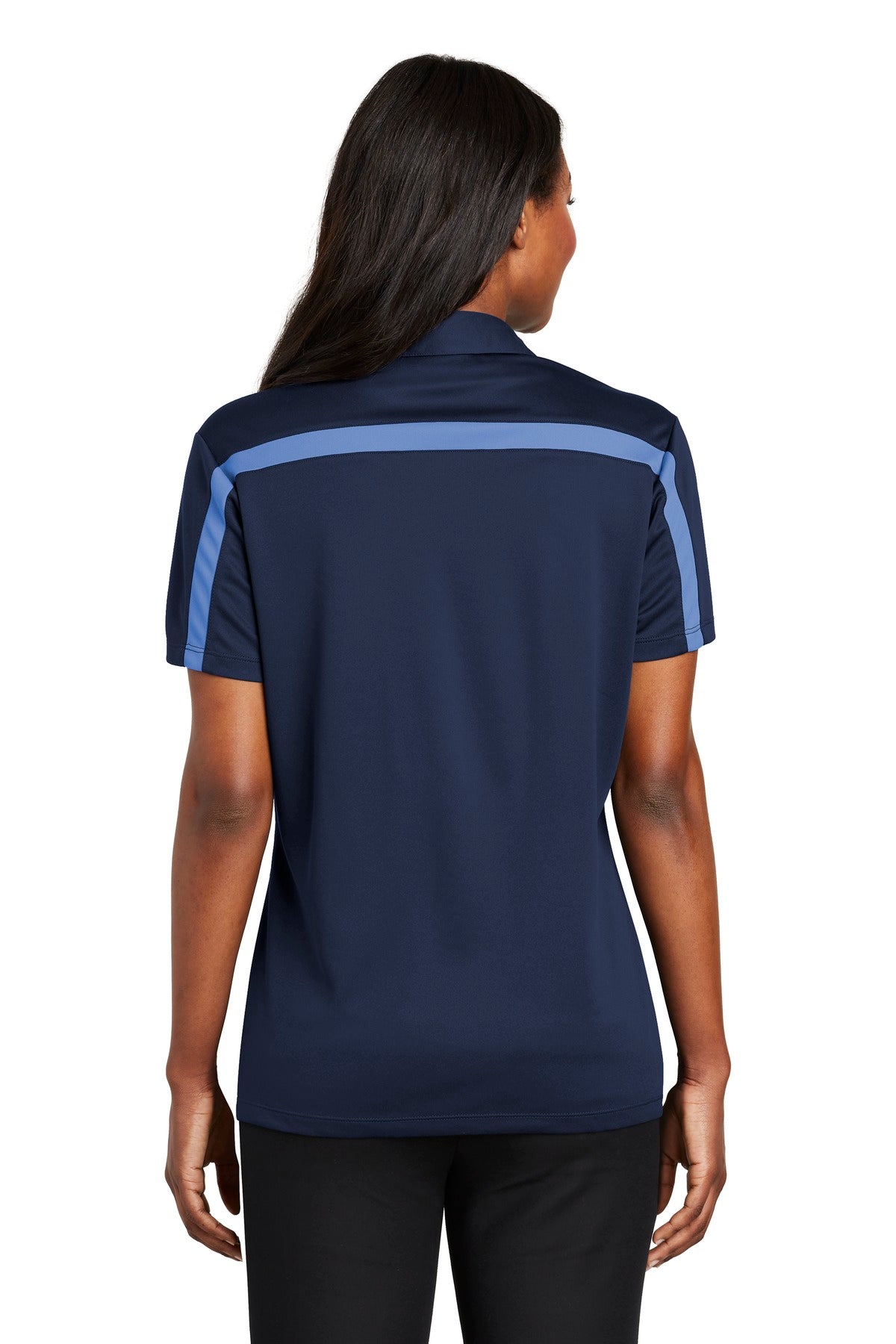 Port Authority Women's Silk Touch Performance Colorblock Stripe Polo - Navy/ Carolina Blue