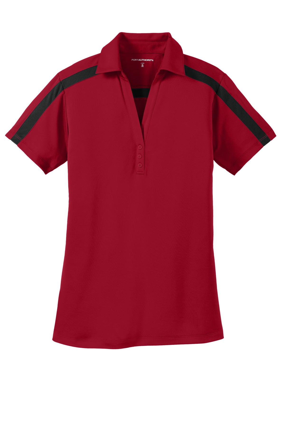 Port Authority Women's Silk Touch Performance Colorblock Stripe Polo - Red/ Black