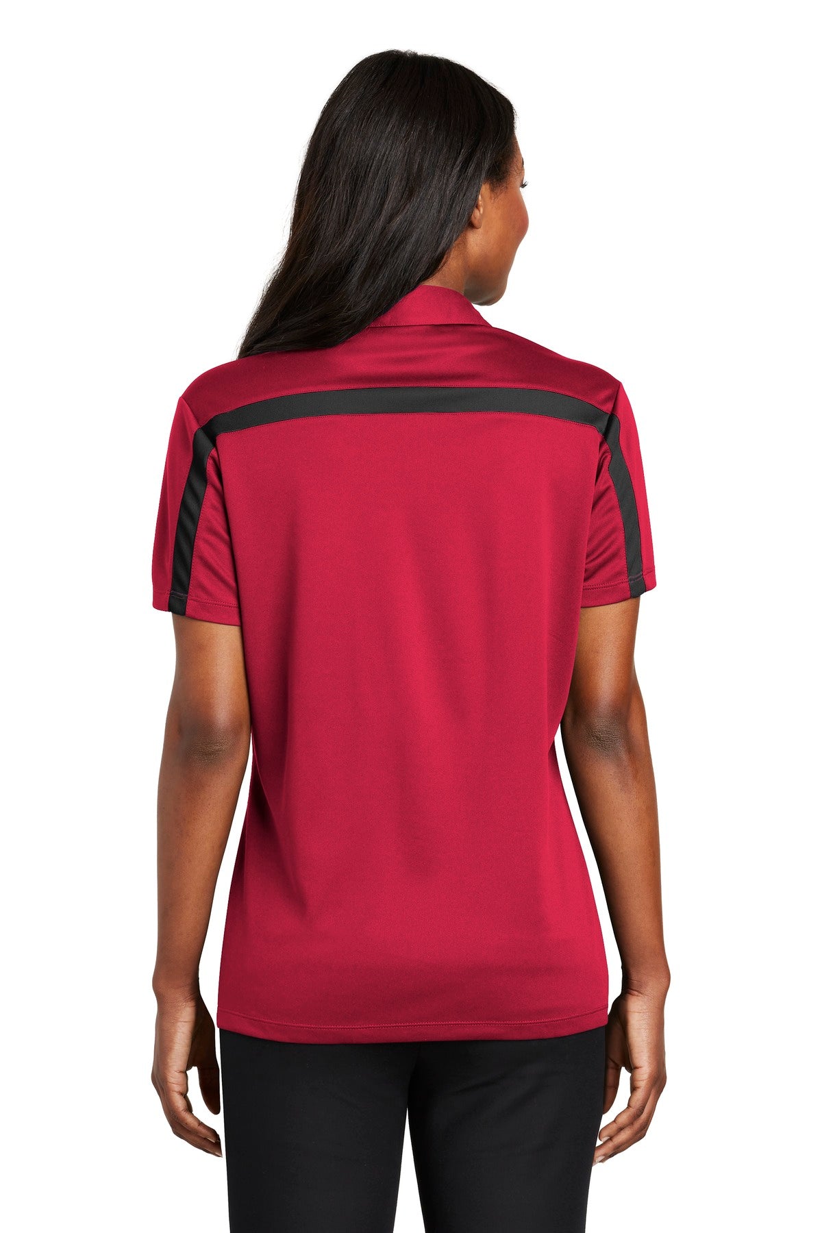 Port Authority Women's Silk Touch Performance Colorblock Stripe Polo - Red/ Black