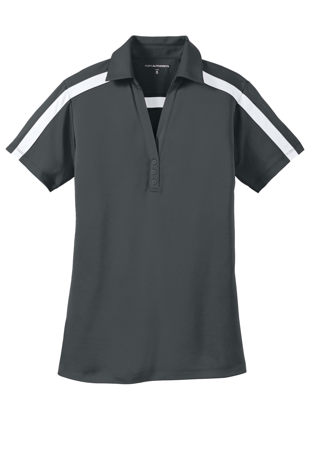 Port Authority Women's Silk Touch Performance Colorblock Stripe Polo - Steel Grey/ White