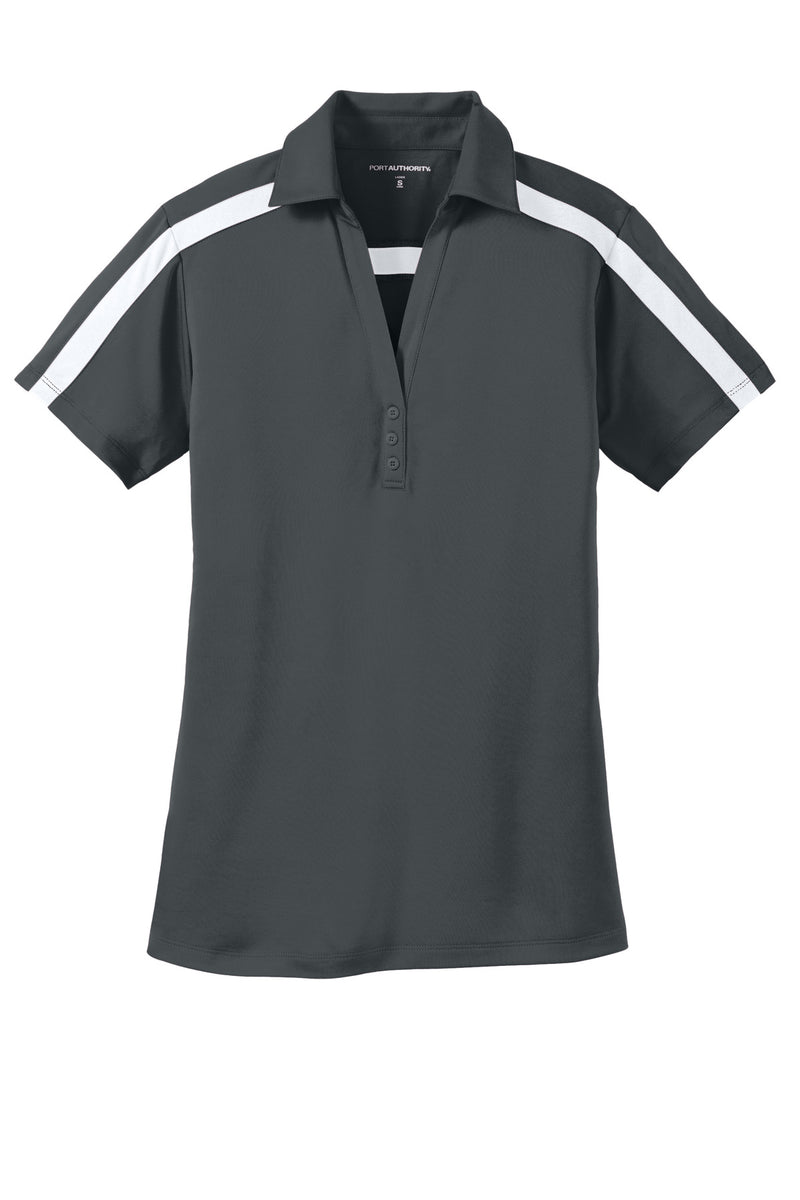 Port Authority Women's Silk Touch Performance Colorblock Stripe Polo - Steel Grey/ White