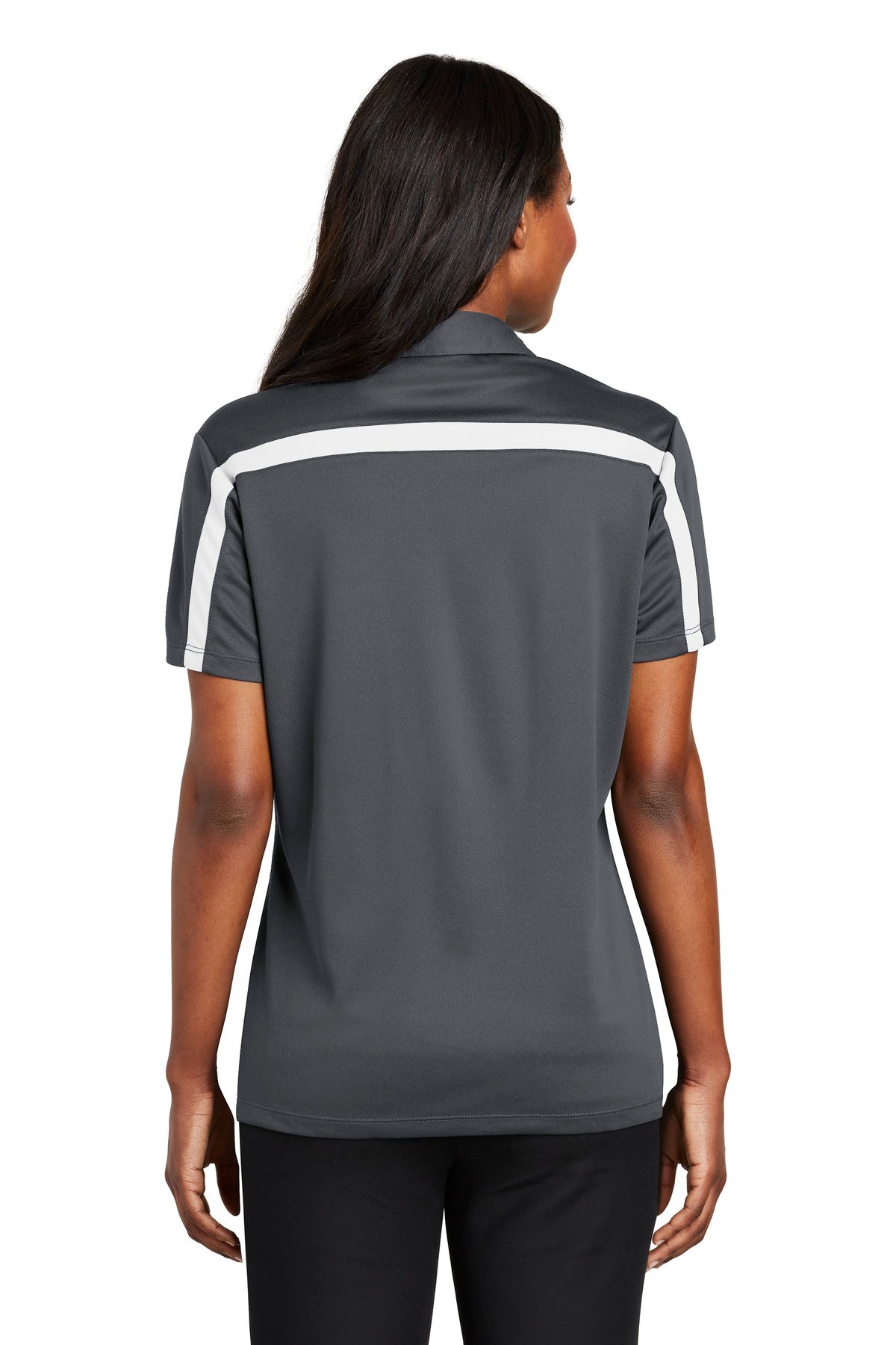 Port Authority Women's Silk Touch Performance Colorblock Stripe Polo - Steel Grey/ White