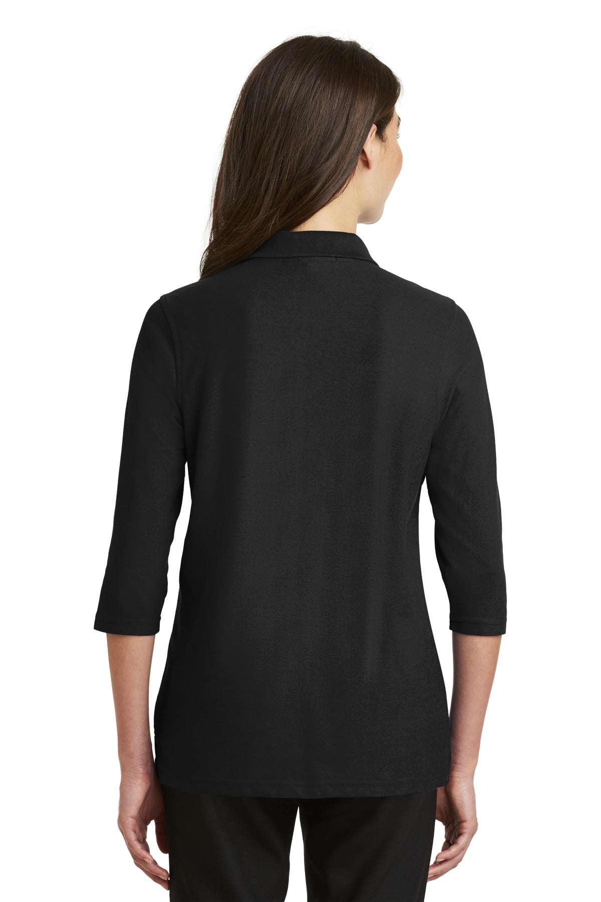Port Authority Women's Silk Touch 3/4-Sleeve Polo - Black