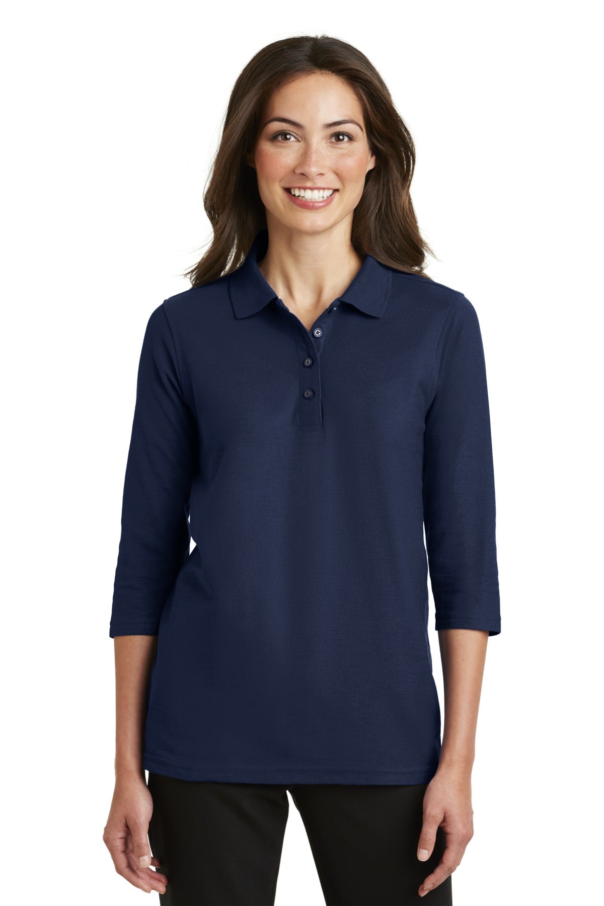 Port Authority Women's Silk Touch 3/4-Sleeve Polo - Navy