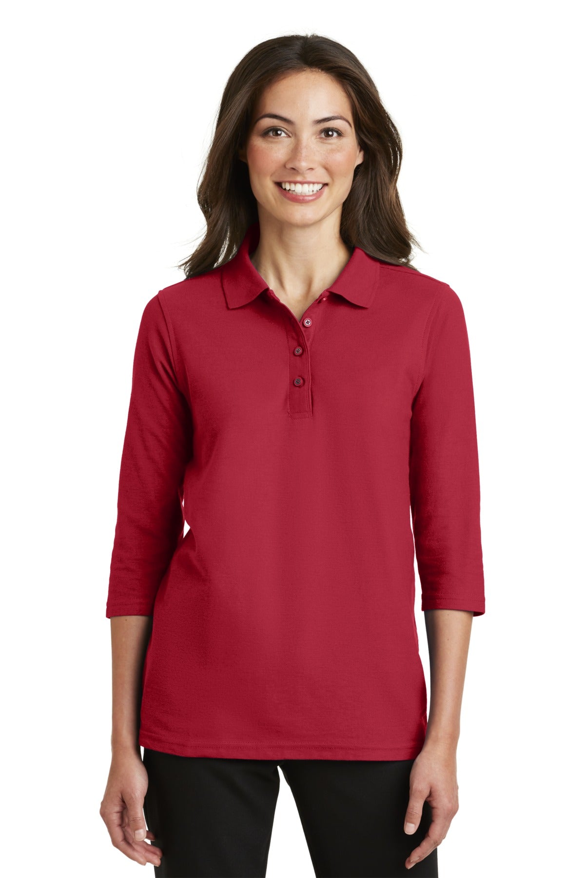 Port Authority Women's Silk Touch 3/4-Sleeve Polo - Red