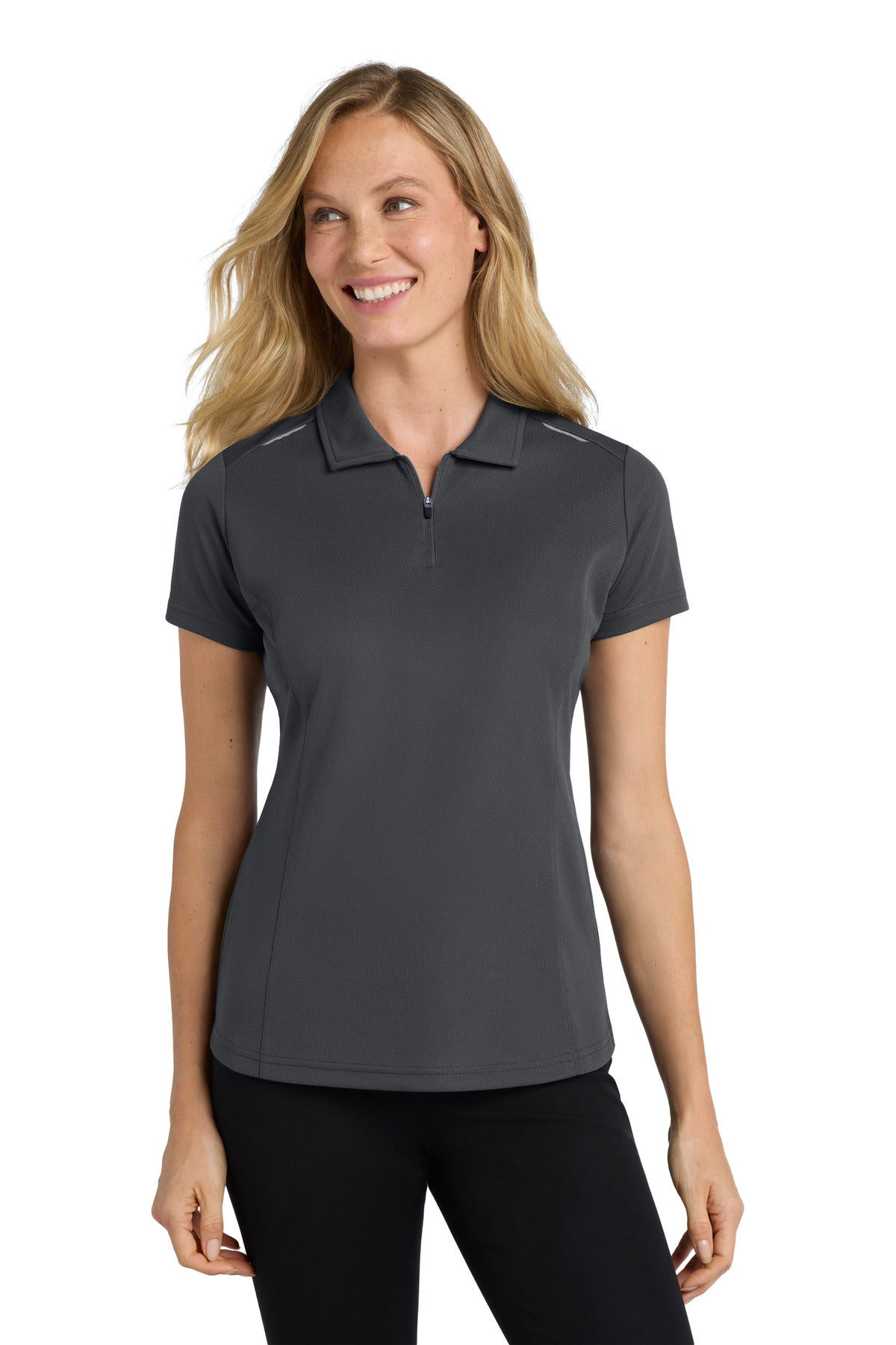 Port Authority Women's Pinpoint Mesh Zip Polo - Battleship Grey