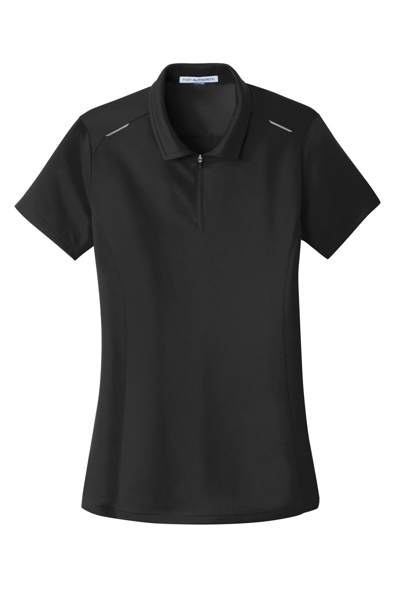 Port Authority Women's Pinpoint Mesh Zip Polo - Black