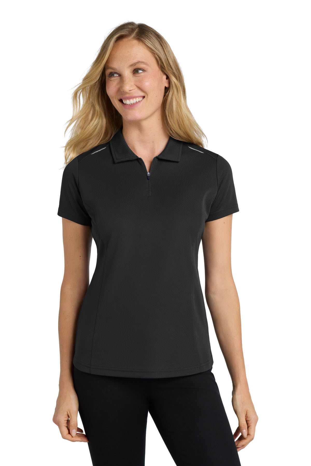 Port Authority Women's Pinpoint Mesh Zip Polo - Black