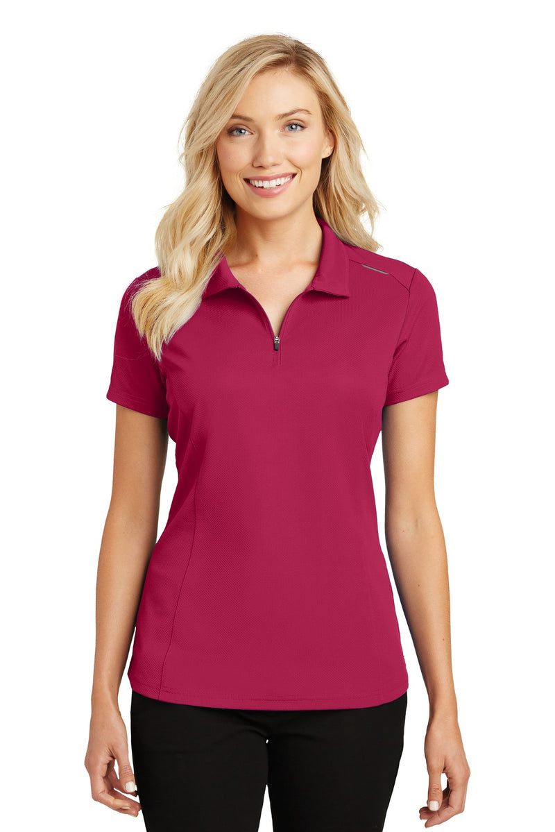 Port Authority Women's Pinpoint Mesh Zip Polo - Dark Fuchsia
