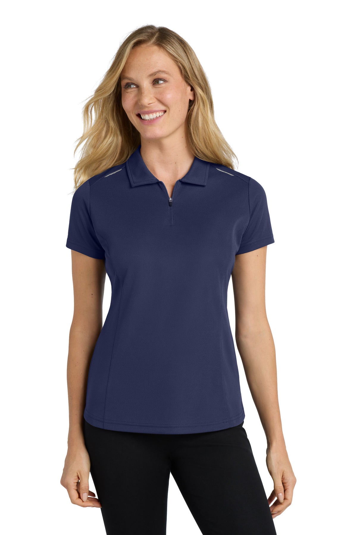 Port Authority Women's Pinpoint Mesh Zip Polo - True Navy