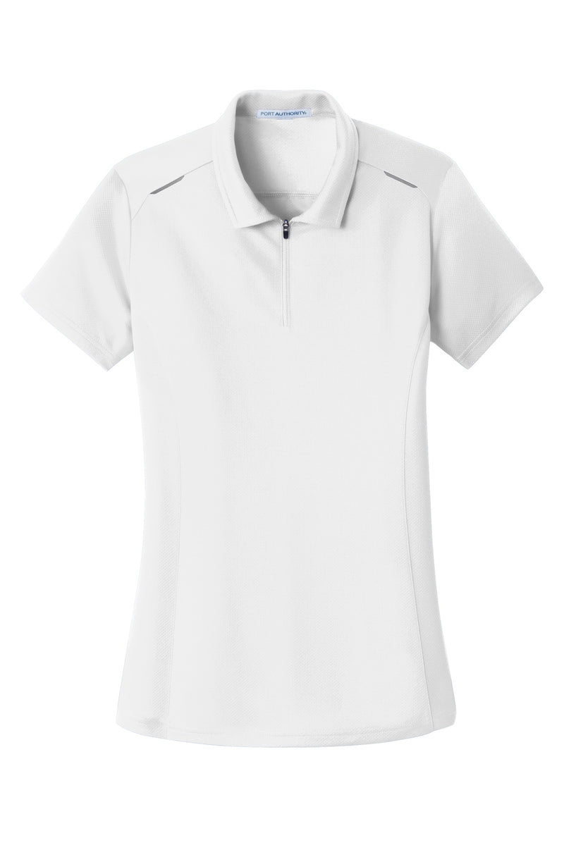 Port Authority Women's Pinpoint Mesh Zip Polo - White