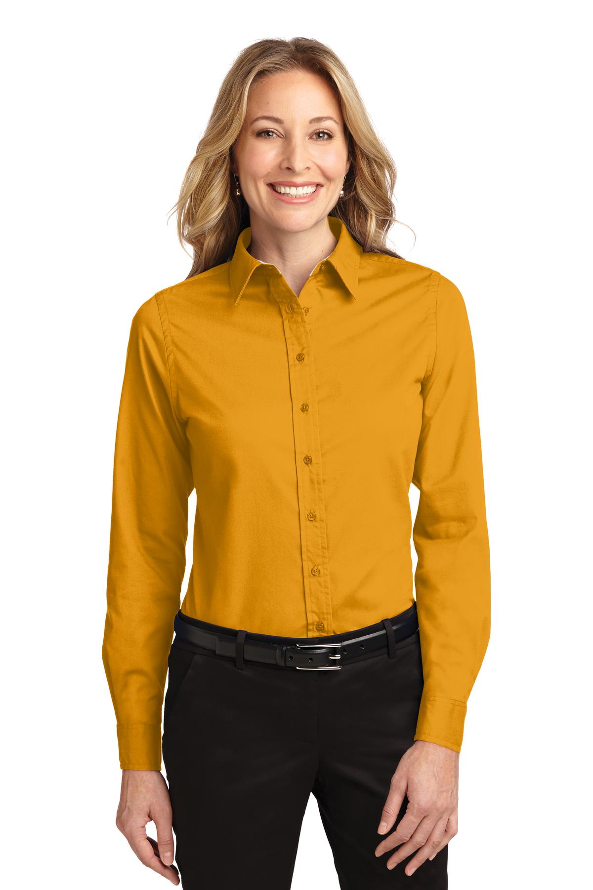 Port Authority Women's Long Sleeve Easy Care Shirt - Athletic Gold/ Light Stone
