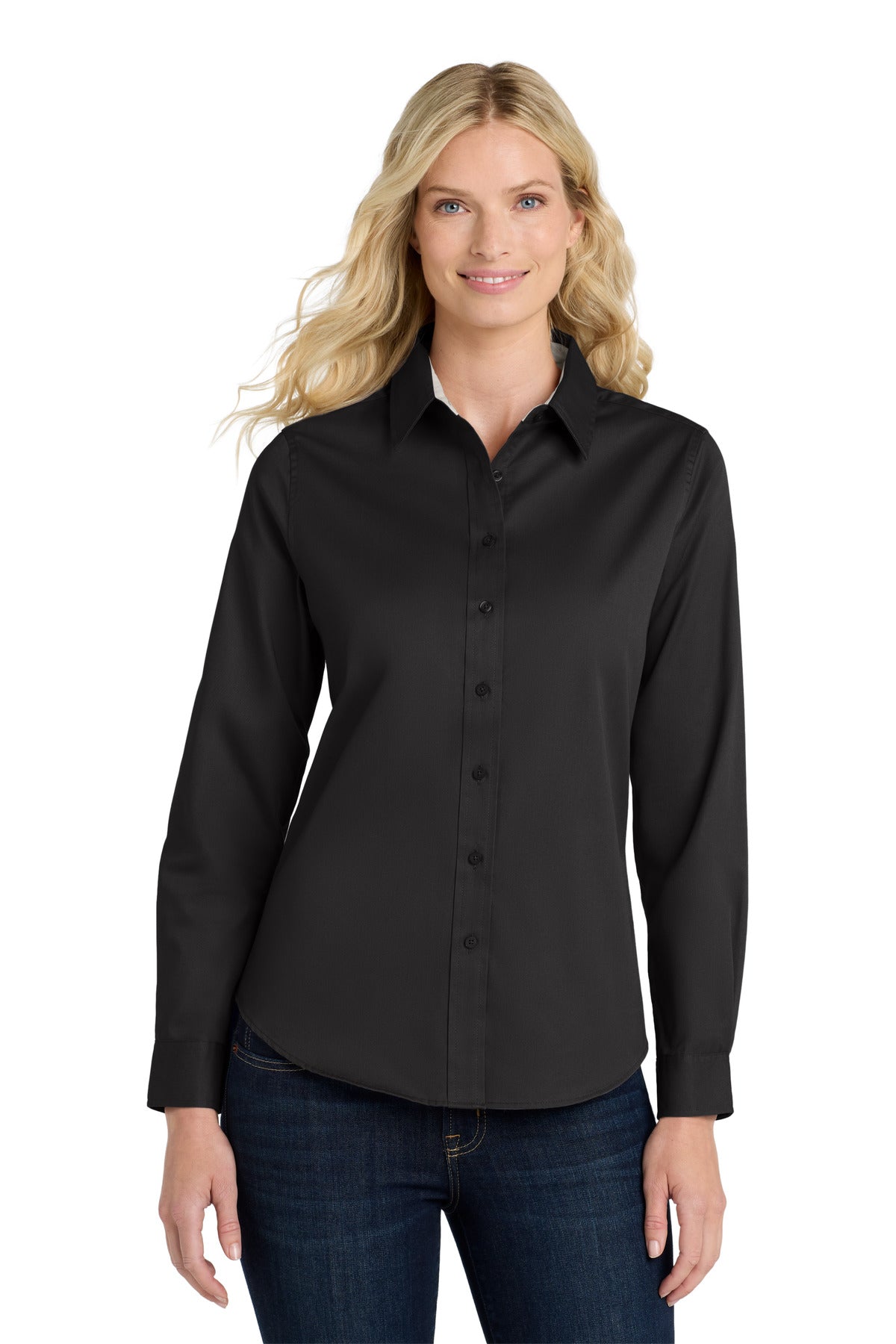 Port Authority Women's Long Sleeve Easy Care Shirt - Black/ Light Stone
