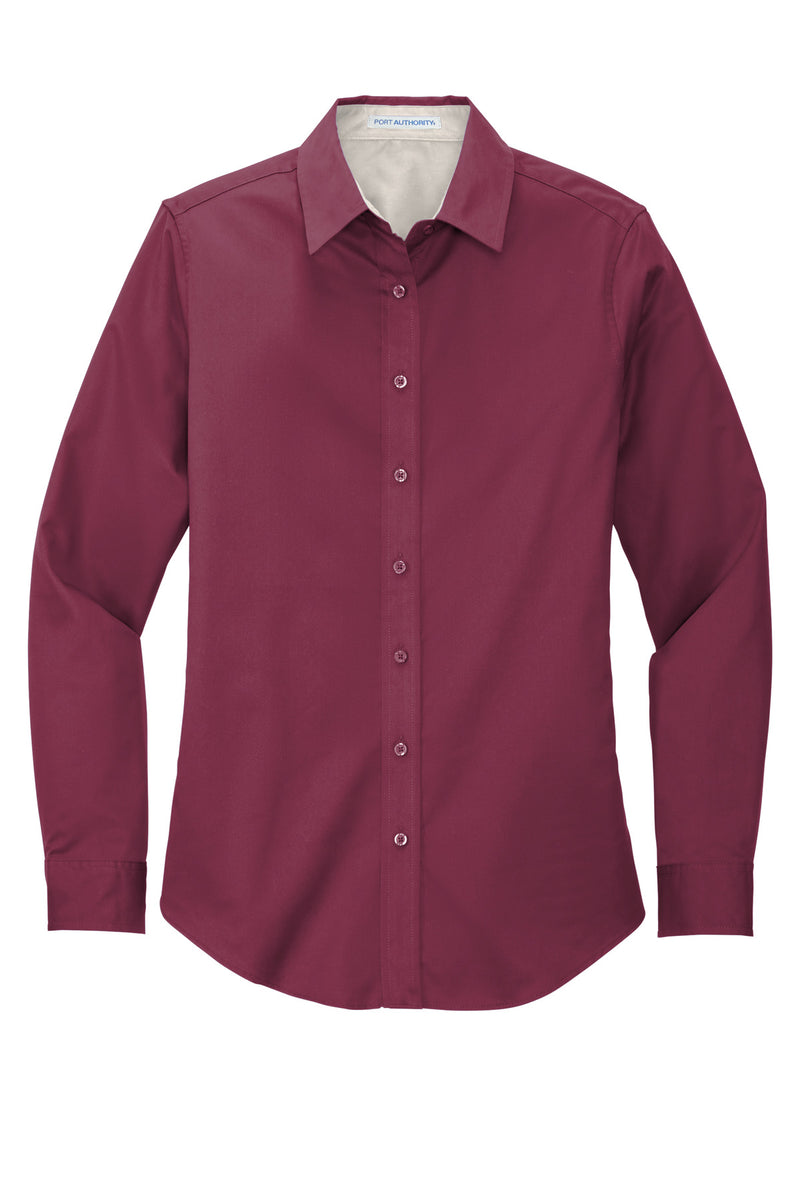 Port Authority Women's Long Sleeve Easy Care Shirt - Burgundy/ Light Stone