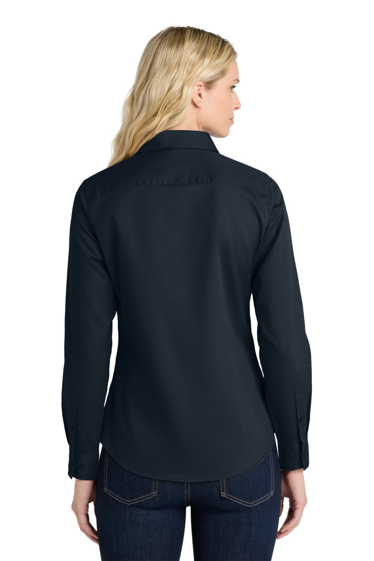 Port Authority Women's Long Sleeve Easy Care Shirt - Classic Navy/ Light Stone